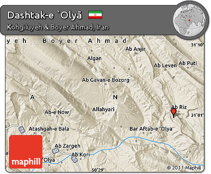 Shaded Relief Map of Dashtak-e `Olyā