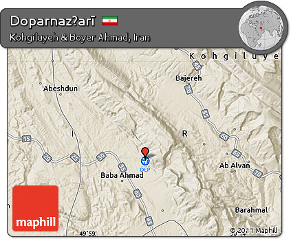 Shaded Relief Map of Doparnaz̧arī