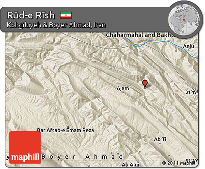 Shaded Relief Map of Rūd-e Rīsh