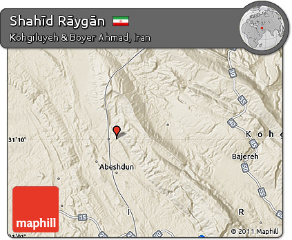 Shaded Relief Map of Shahīd Rāygān