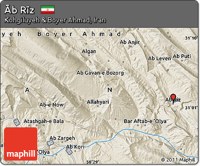 Shaded Relief Map of Āb Rīz