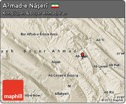 Shaded Relief Map of Aḩmad-e Nāşerī