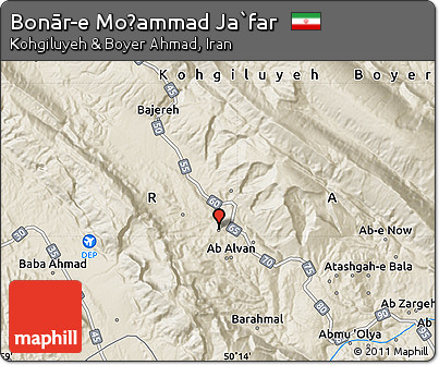 Shaded Relief Map of Bonār-e Moḩammad Ja`far