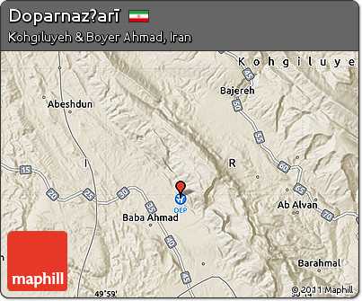 Shaded Relief Map of Doparnaz̧arī
