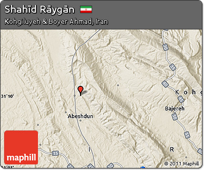 Shaded Relief Map of Shahīd Rāygān