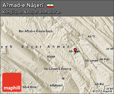 Shaded Relief Map of Aḩmad-e Nāşerī
