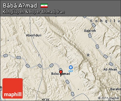 Shaded Relief Map of Bābā Aḩmad