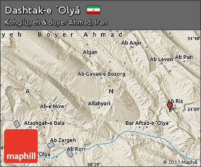 Shaded Relief Map of Dashtak-e `Olyā