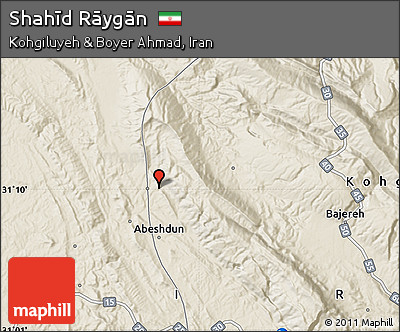 Shaded Relief Map of Shahīd Rāygān