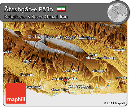 Physical Panoramic Map of Ātashgāh-e Pā'īn