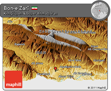 Physical Panoramic Map of Bon-e Zarī