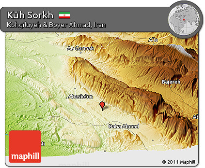 Physical Panoramic Map of Kūh Sorkh