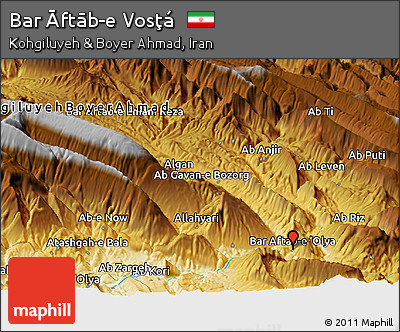 Physical Panoramic Map of Bar Āftāb-e Vosţá
