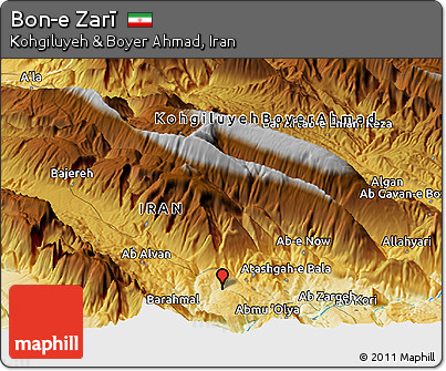 Physical Panoramic Map of Bon-e Zarī