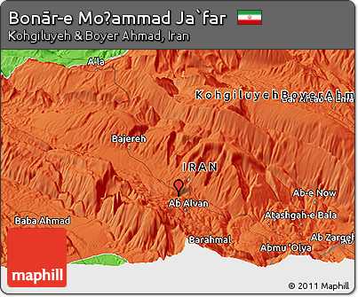 Political Panoramic Map of Bonār-e Moḩammad Ja`far