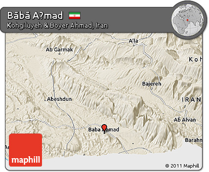 Shaded Relief Panoramic Map of Bābā Aḩmad