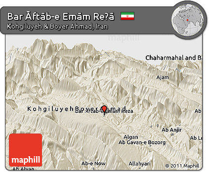 Shaded Relief Panoramic Map of Bar Āftāb-e Emām Reẕā