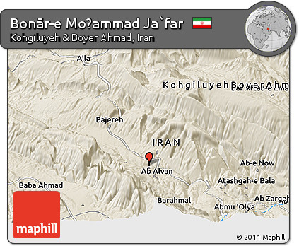 Shaded Relief Panoramic Map of Bonār-e Moḩammad Ja`far