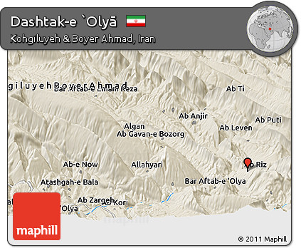 Shaded Relief Panoramic Map of Dashtak-e `Olyā