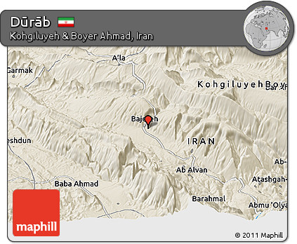 Shaded Relief Panoramic Map of Dūrāb