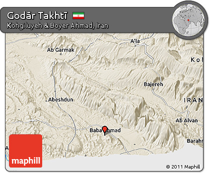 Shaded Relief Panoramic Map of Godār Takhtī