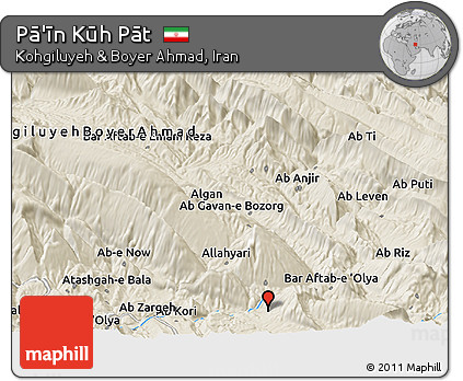 Shaded Relief Panoramic Map of Pā'īn Kūh Pāt