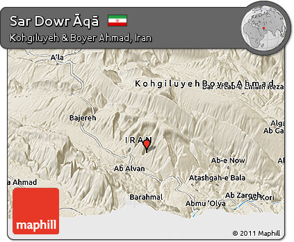 Shaded Relief Panoramic Map of Sar Dowr Āqā