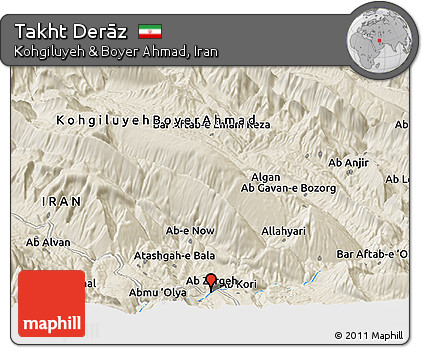Shaded Relief Panoramic Map of Takht Derāz