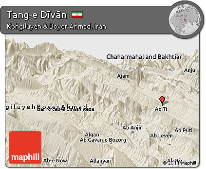 Shaded Relief Panoramic Map of Tang-e Dīvān