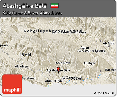 Shaded Relief Panoramic Map of Ātashgāh-e Bālā