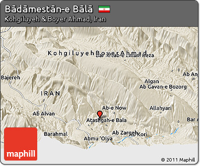 Shaded Relief Panoramic Map of Bādāmestān-e Bālā