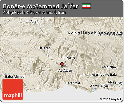 Shaded Relief Panoramic Map of Bonār-e Moḩammad Ja`far