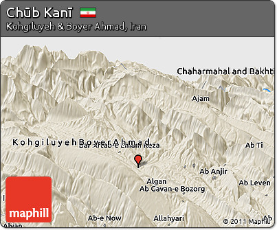 Shaded Relief Panoramic Map of Chūb Kanī