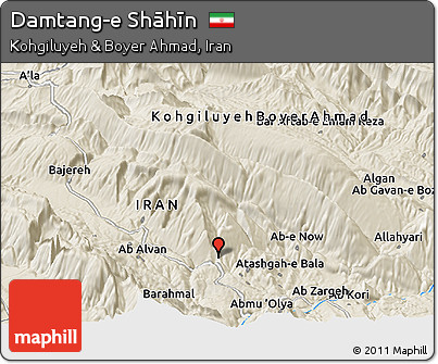 Shaded Relief Panoramic Map of Damtang-e Shāhīn