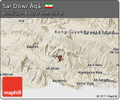 Shaded Relief Panoramic Map of Sar Dowr Āqā