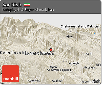 Shaded Relief Panoramic Map of Sar Rīsh