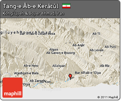 Shaded Relief Panoramic Map of Tang-e Āb-e Kerātūl