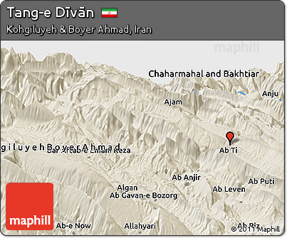 Shaded Relief Panoramic Map of Tang-e Dīvān