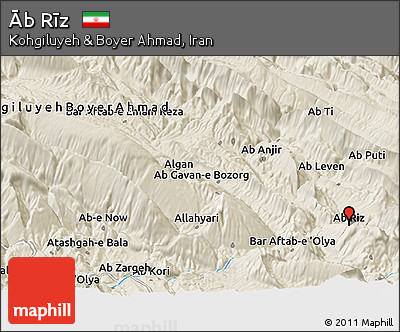 Shaded Relief Panoramic Map of Āb Rīz