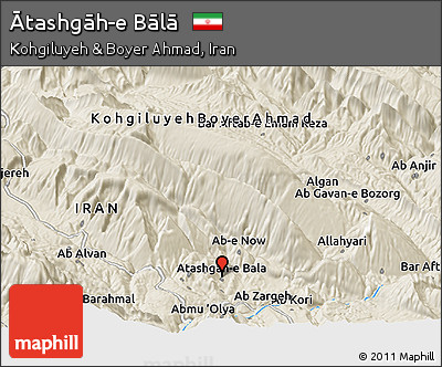 Shaded Relief Panoramic Map of Ātashgāh-e Bālā