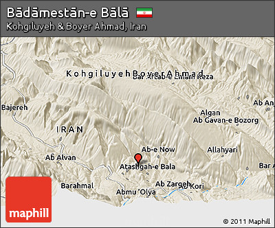 Shaded Relief Panoramic Map of Bādāmestān-e Bālā