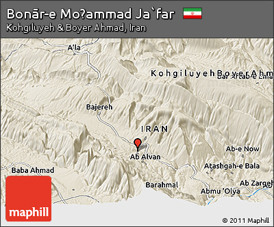 Shaded Relief Panoramic Map of Bonār-e Moḩammad Ja`far