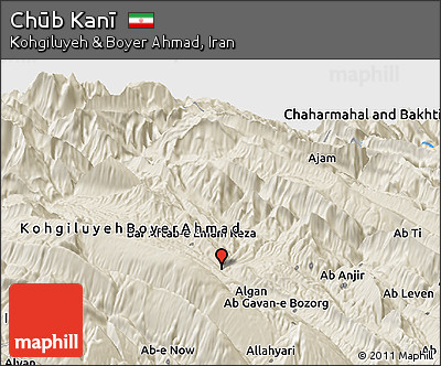 Shaded Relief Panoramic Map of Chūb Kanī
