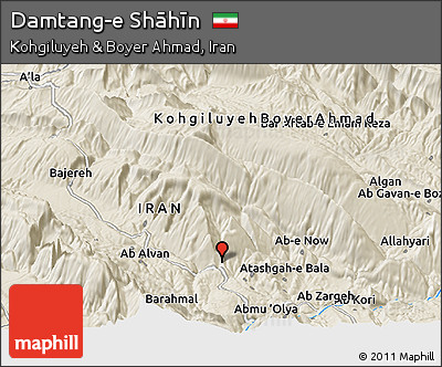Shaded Relief Panoramic Map of Damtang-e Shāhīn
