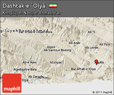 Shaded Relief Panoramic Map of Dashtak-e `Olyā