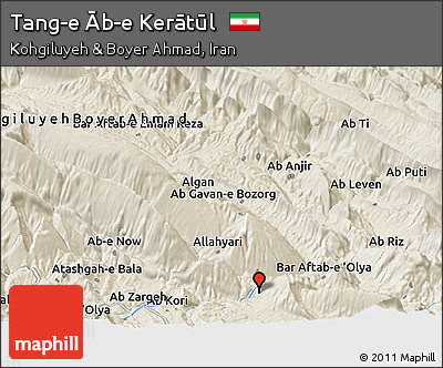 Shaded Relief Panoramic Map of Tang-e Āb-e Kerātūl
