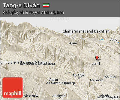 Shaded Relief Panoramic Map of Tang-e Dīvān