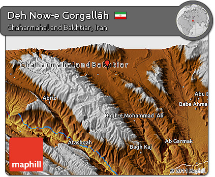 Physical 3D Map of Deh Now-e Gorgallāh