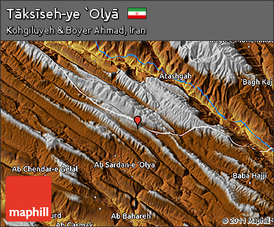 Physical 3D Map of Tāksīseh-ye `Olyā