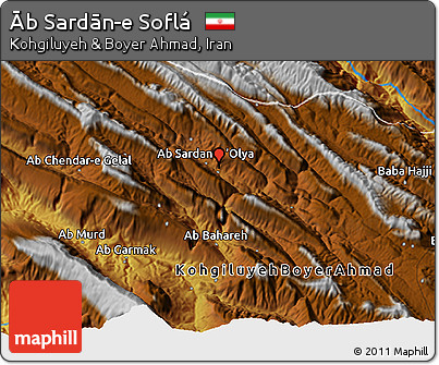 Physical 3D Map of Āb Sardān-e Soflá